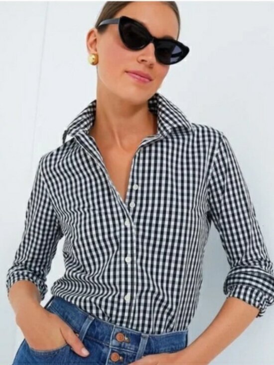 The Shirt by Rochelle Behrens Tops - The Shirt By Rochelle Behrens Black & White Gingham Iconic Button Down SMALL